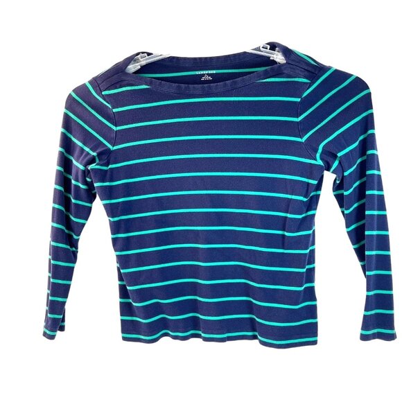 Lands End  Large Navy/Green Cotton Striped Long Sleeve Shirt 16c - Picture 1 of 8